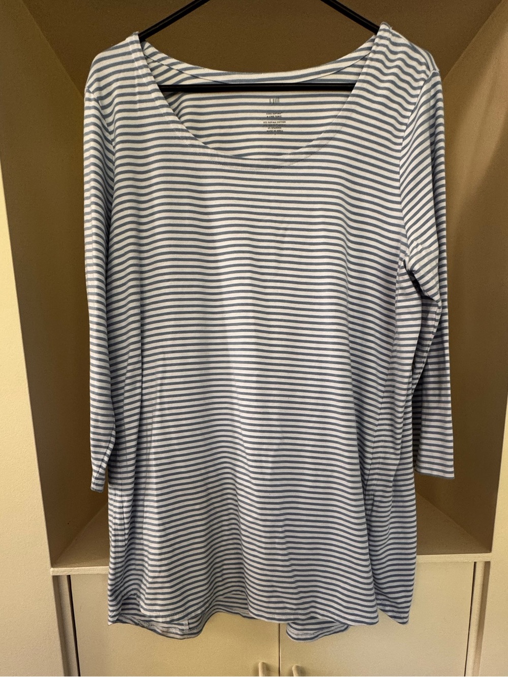 J.Jill Luxe Supima Cotton A-Line Tunic Blue White Stripe Top L Soft Stretch